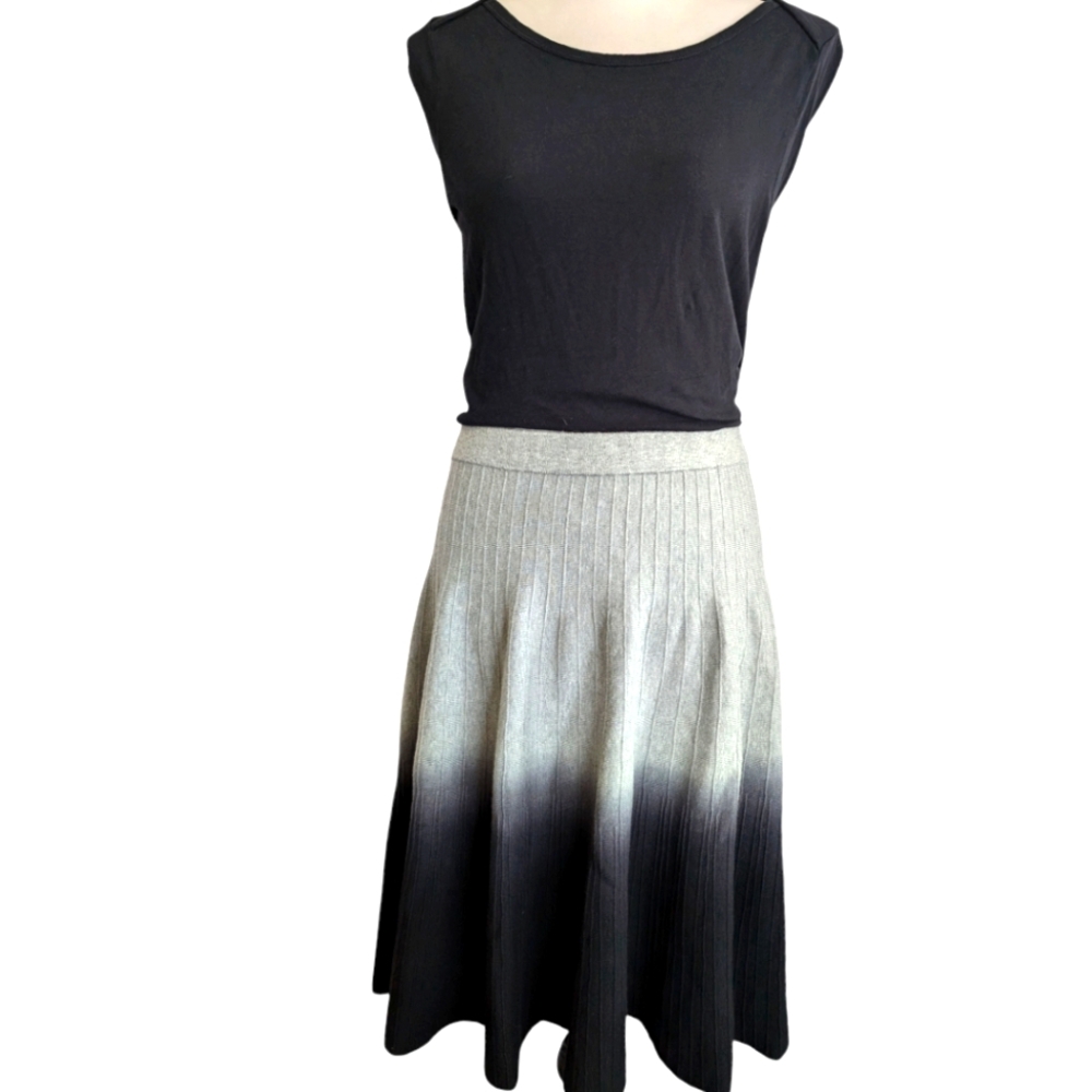Marc Valvo grey blackRib knit ombre midi sweater skirt size l